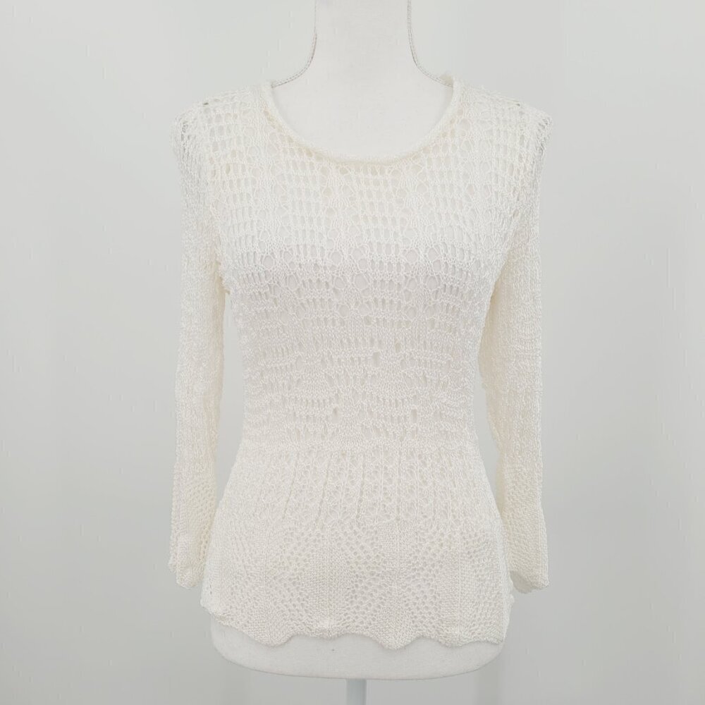 Emma James Ecru Crochet Lace Fishnet Sweater